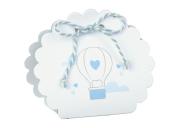 10 BOMBONIERE ASTUCCIO Scatolina porta Confetti VENTAGLIO MONGOLFIERA celeste