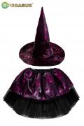 Set Gonna E Cappello Halloween Strega Fucsia Bambina Accessorio Di Carnevale
