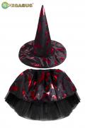 Set Gonna E Cappello Halloween Strega Rossa Bambina Accessorio Di Carnevale