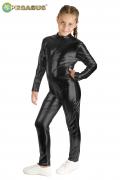 Tuta Elasticizzata Metallizzata Nera Bambina Accessorio Di Carnevale
