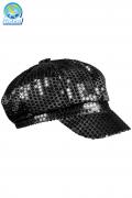 Berretto Disco Paillettes Nero Accessorio Di Carnevale