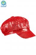 Berretto Disco Paillettes Rosso Accessorio Di Carnevale