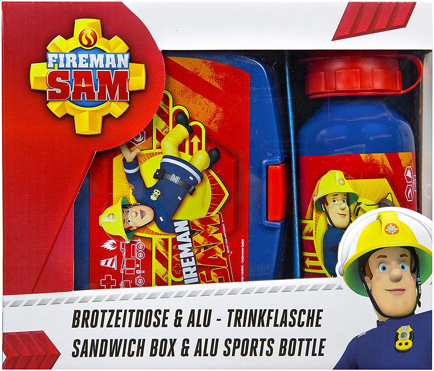 FSTU9881 - SET PAPPA - the cartoon world - Portamerenda con BORRACCIA in  ALLUMINIO - FIREMAN SAM - SAM IL POMPIERE