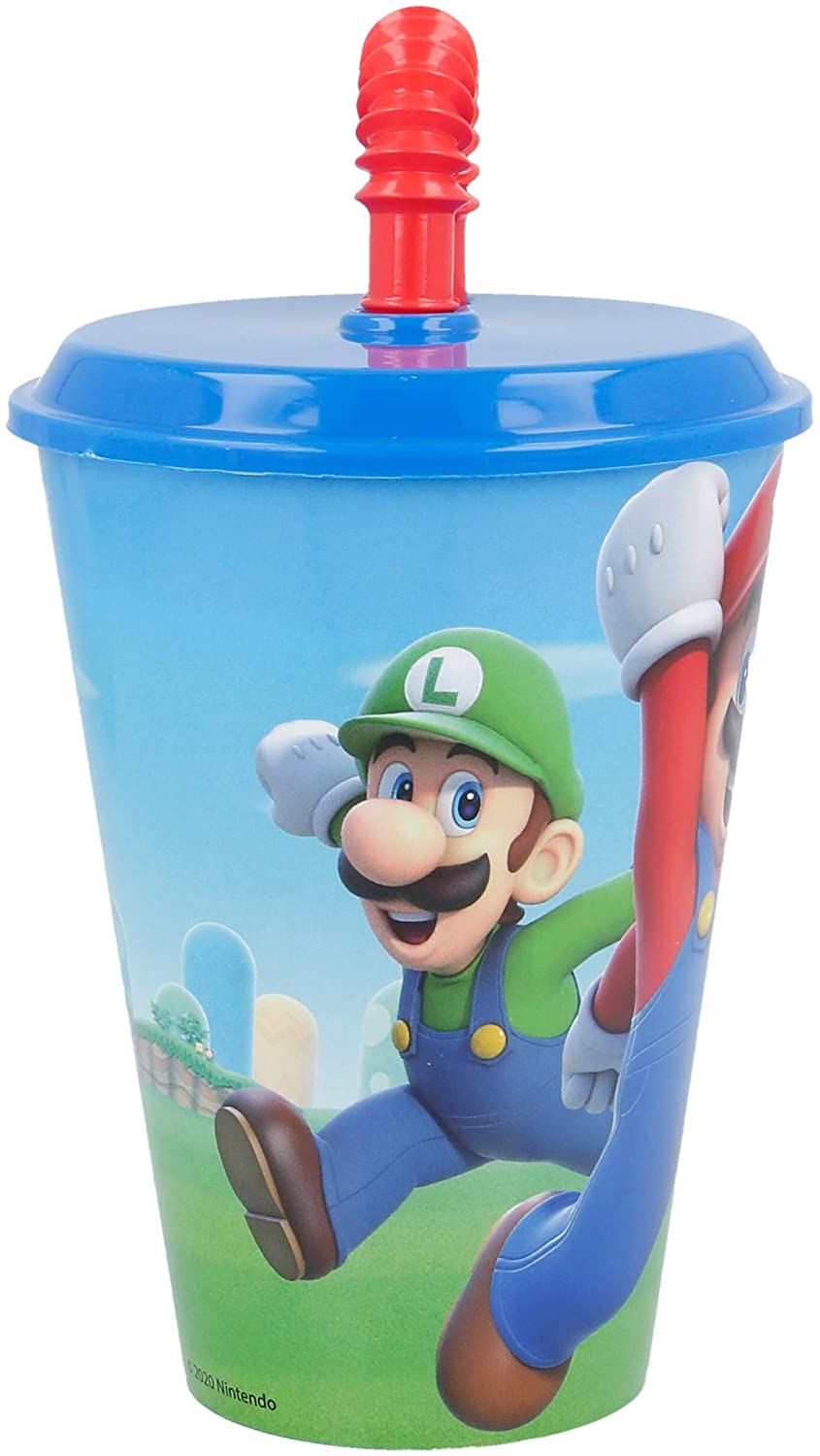 ST21430 - SET PAPPA - the cartoon world - Bicchiere Per Bambini Con  Cannuccia Riutilizzabili - 430 ml - Super Mario