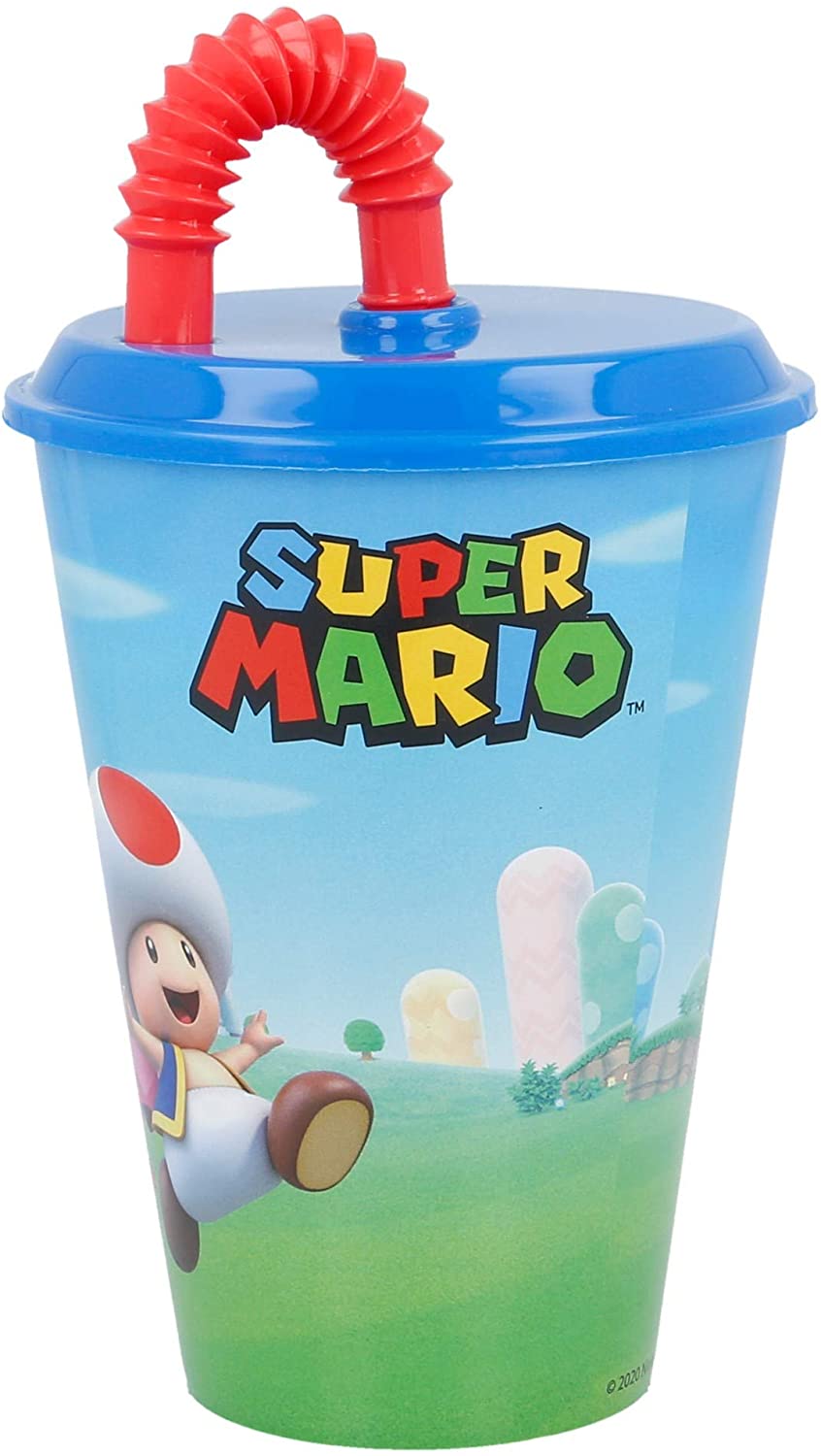 ST21430 - SET PAPPA - the cartoon world - Bicchiere Per Bambini Con  Cannuccia Riutilizzabili - 430 ml - Super Mario