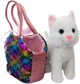 PELUCHE Gattino Catty- 20 CM IN BORSETTA DI Paillettes MAGICHE