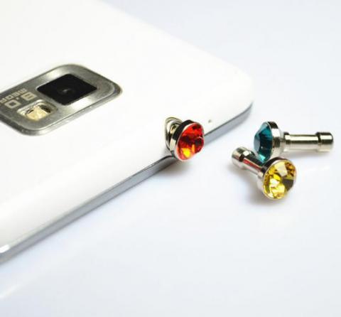 5x Tappi antipolvere brillantino smartphone tablet IPHONE SAMSUNG cuffi jack 3,5