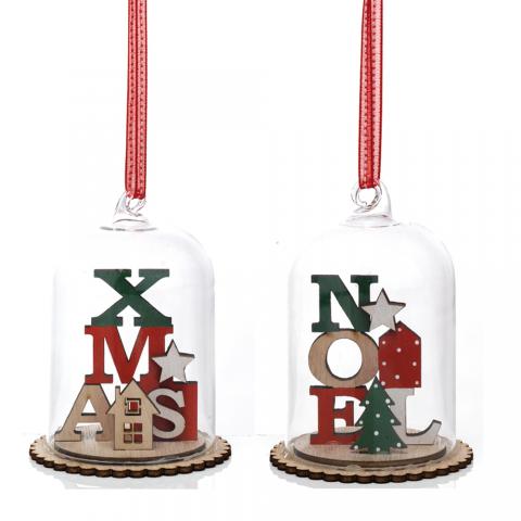 Decorazione per Albero di NATALE - in VETRO con Base in LEGNO