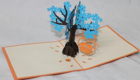 BIGLIETTO AUGURI - ORIGAMI - ALBERO con ORSETTI