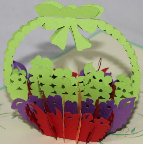 BIGLIETTO AUGURI - ORIGAMI - CESTINO FIORI