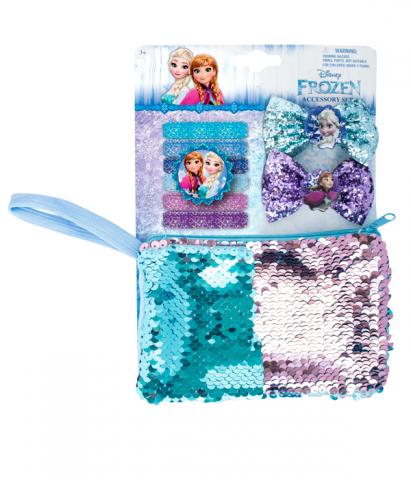 SET FERMACAPELLI e BORSETTA Con PAJETS DISNEY - FROZEN Elsa e Anna
