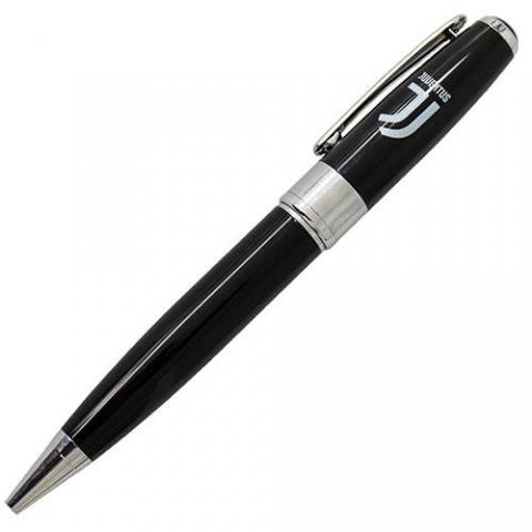 Penna in ottone con fusto laccato nero e logo ufficiale Juventus