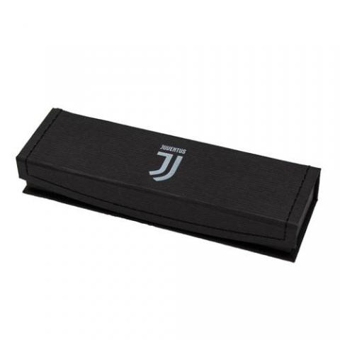 Penna modello roller in ottone con fusto laccato nero e logo ufficiale Juventus