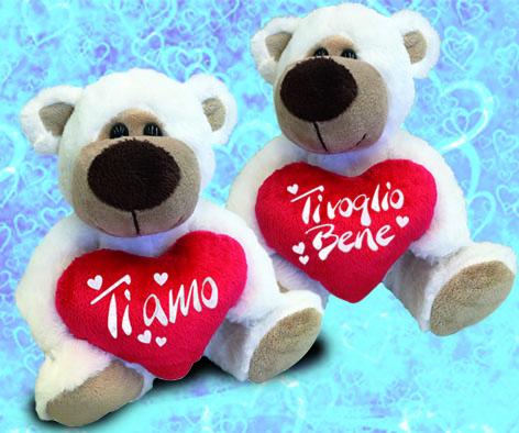 PELUCHE ORSO BIANCO SAN VALENTINO CON CUORE E SCRITTA "TI AMO" 40 cm