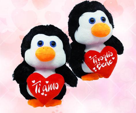 PELUCHE PINGUINO SAN VALENTINO CON CUORE E SCRITTA "TI AMO" 35 cm