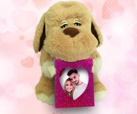 PELUCHE CAGNOLINO SAN VALENTINO CON CORNICE PORTAFOTO 20 cm