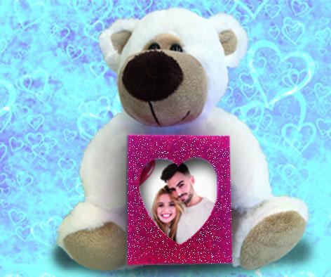 PELUCHE ORSO BIANCO SAN VALENTINO CON CORNICE PORTAFOTO 20 cm