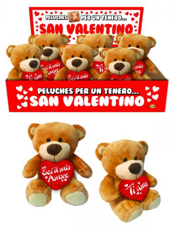 PELUCHE ORSETTO CON CUORE E SCRITTA "TI AMO" o "SEI IL MIO AMORE" 20 cm