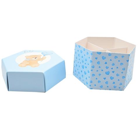10 Scatole Scatoline Esagonali porta Confetti ORSETTO Nascita - CELESTE