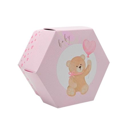 10 Scatole Scatoline Esagonali porta Confetti ORSETTO Nascita - ROSA