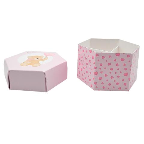10 Scatole Scatoline Esagonali porta Confetti ORSETTO Nascita - ROSA