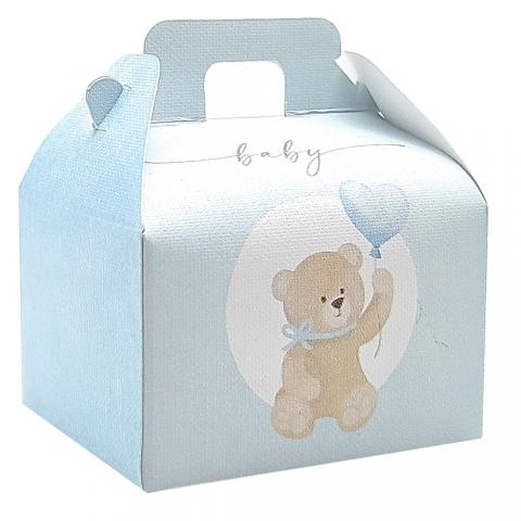 5 Scatole Scatoline Bauletto porta Confetti ORSETTO Nascita - CELESTE