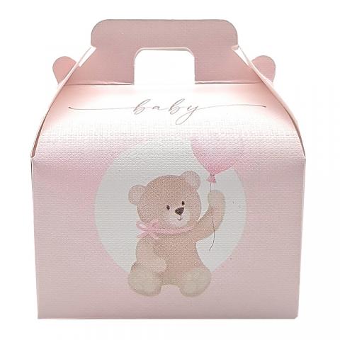 10 Scatole Scatoline Bauletto porta Confetti ORSETTO Nascita - ROSA