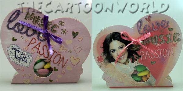 BOMBONIERA ASTUCCIO Cuore porta confetti con INVITO Disney VIOLETTA