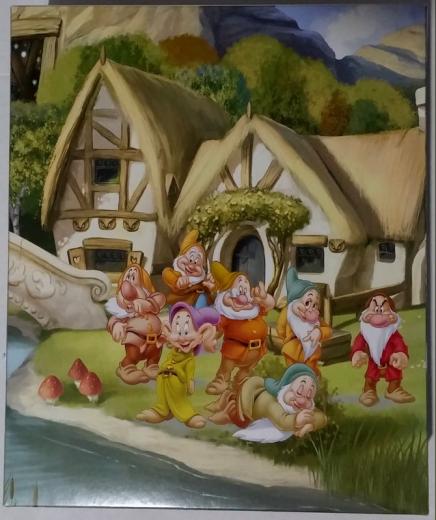 OROLOGIO da Muro IN Porcellana Certificata DISNEY - 7 NANI - Dimensioni 23x18 Cm