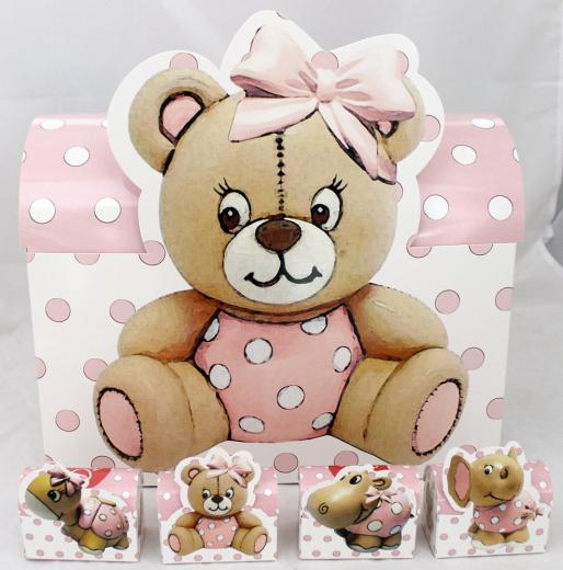 BOMBONIERA ASTUCCIO SCATOLINA porta confetti Animaletti COCCOLE e CAREZZE Rosa