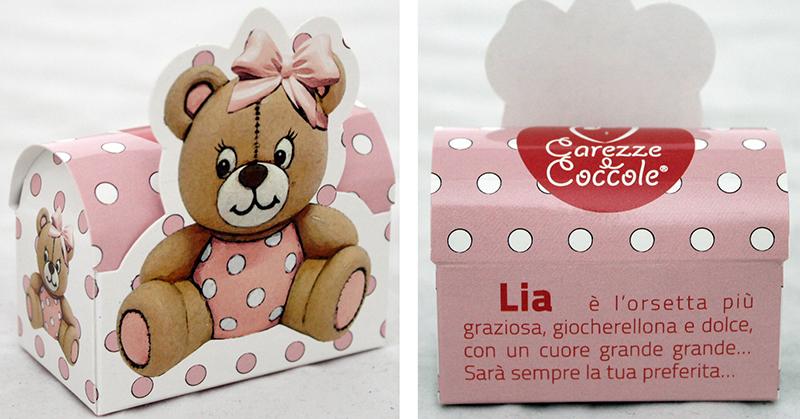 BOMBONIERA ASTUCCIO SCATOLINA porta confetti Animaletti COCCOLE e CAREZZE Rosa