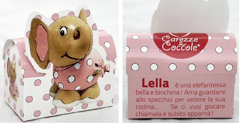 BOMBONIERA ASTUCCIO SCATOLINA porta confetti Animaletti COCCOLE e CAREZZE Rosa