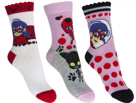 3 PAIA di CALZINI Calze Bambina MIRACULOUS LADY BUG dal nr 23 al nr 34
