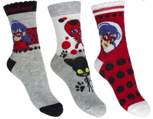 3 PAIA di CALZINI Calze Bambina MIRACULOUS LADY BUG dal nr 23 al nr 34