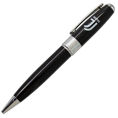 Penna in ottone con fusto laccato nero e logo ufficiale Juventus
