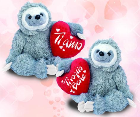 PELUCHE BRADIPO SAN VALENTINO CON CUORE E SCRITTA "TI VOGLIO BENE" 30 cm