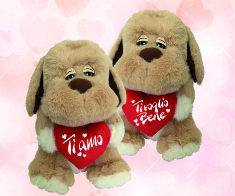 PELUCHE CAGNOLINO SAN VALENTINO CON CUORE E SCRITTA "TI AMO" 15 cm