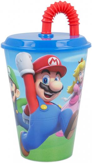 Bicchiere Per Bambini Con Cannuccia Riutilizzabili - 430 ml - Super Mario