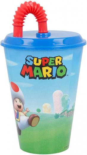 Bicchiere Per Bambini Con Cannuccia Riutilizzabili - 430 ml - Super Mario