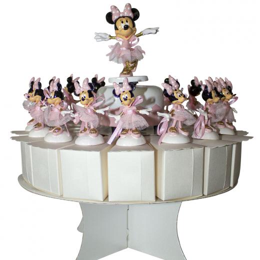 BOMBONIERA TORTA con 18 Scatoline Portaconfetti Statuina Carillon DISNEY MINNIE