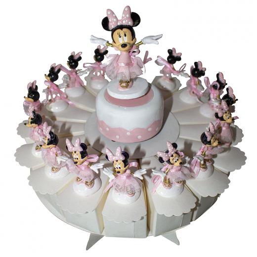 BOMBONIERA TORTA con 18 Scatoline Portaconfetti Statuina Carillon DISNEY MINNIE