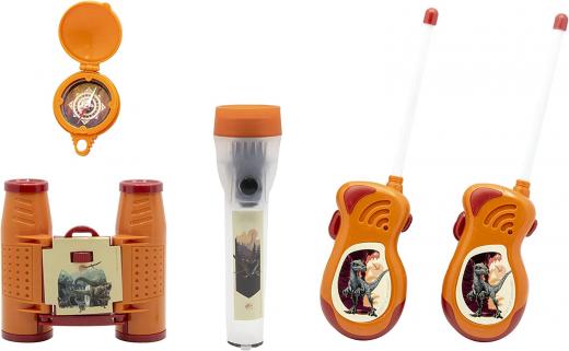 SET AVVENTURA JURASSIC WORLD - BUSSOLA  TORCIA  BINOCOLO e  WALKIE TALKIES