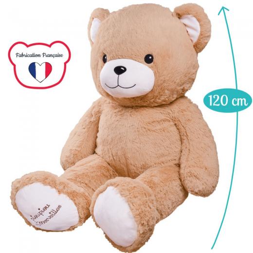 Peluche gigante Orso Beige - 120 cm di altezza - Made in France