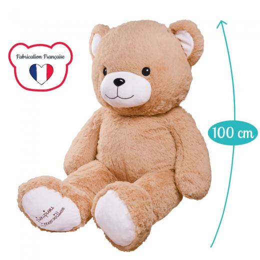 Peluche gigante Orso Beige - 100 cm di altezza - Made in France