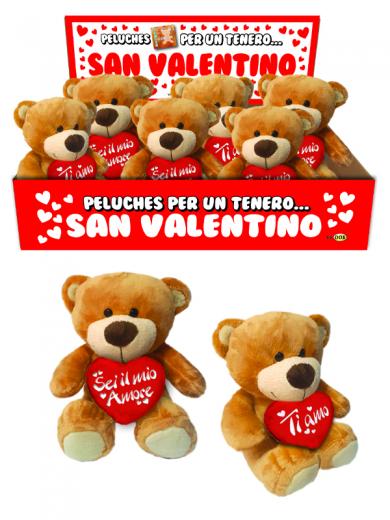 PELUCHE ORSETTO CON CUORE E SCRITTA "TI AMO" o "SEI IL MIO AMORE" 20 cm