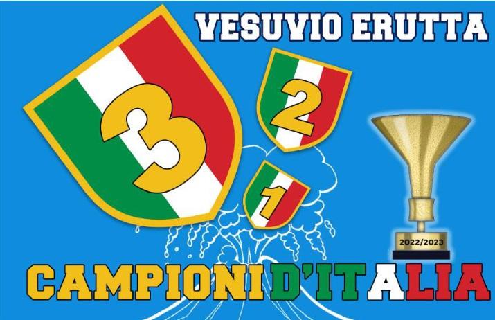 Bandiera Scudetto NAPOLI - VESUVIO ERUTTA , stampa ai due lati