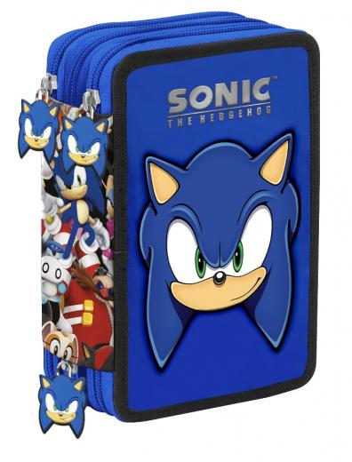 ZAINO Scuola Estensibile piu' Astuccio 3 zip completo di 45 pezzi - SONIC