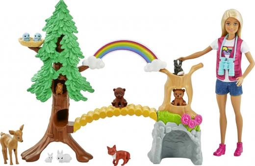 Barbie Playset Cacciaboschi, con Bambola Bionda, Cuccioli e Accessori, GTN60