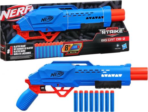 Nerf Alpha Strike Big Cat DB-2 Blaster, sabbiatura a doppia canna, spara 2 freccette di fila
