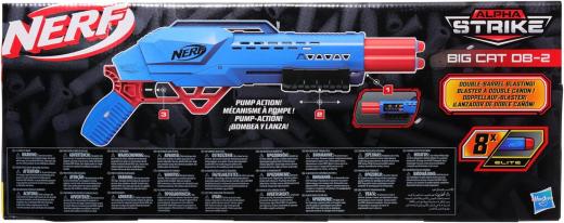 Nerf Alpha Strike Big Cat DB-2 Blaster, sabbiatura a doppia canna, spara 2 freccette di fila